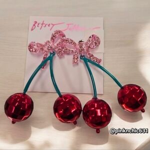 Betsey Johnson Pink Coquette Bow and Cherry Rhinestone Earrings Viral
